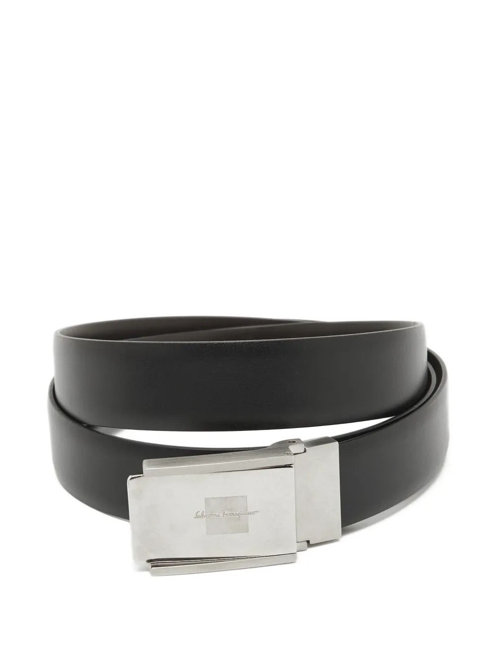 Salvatore Ferragamo Black Leather Belt with Silver Buckle 35”